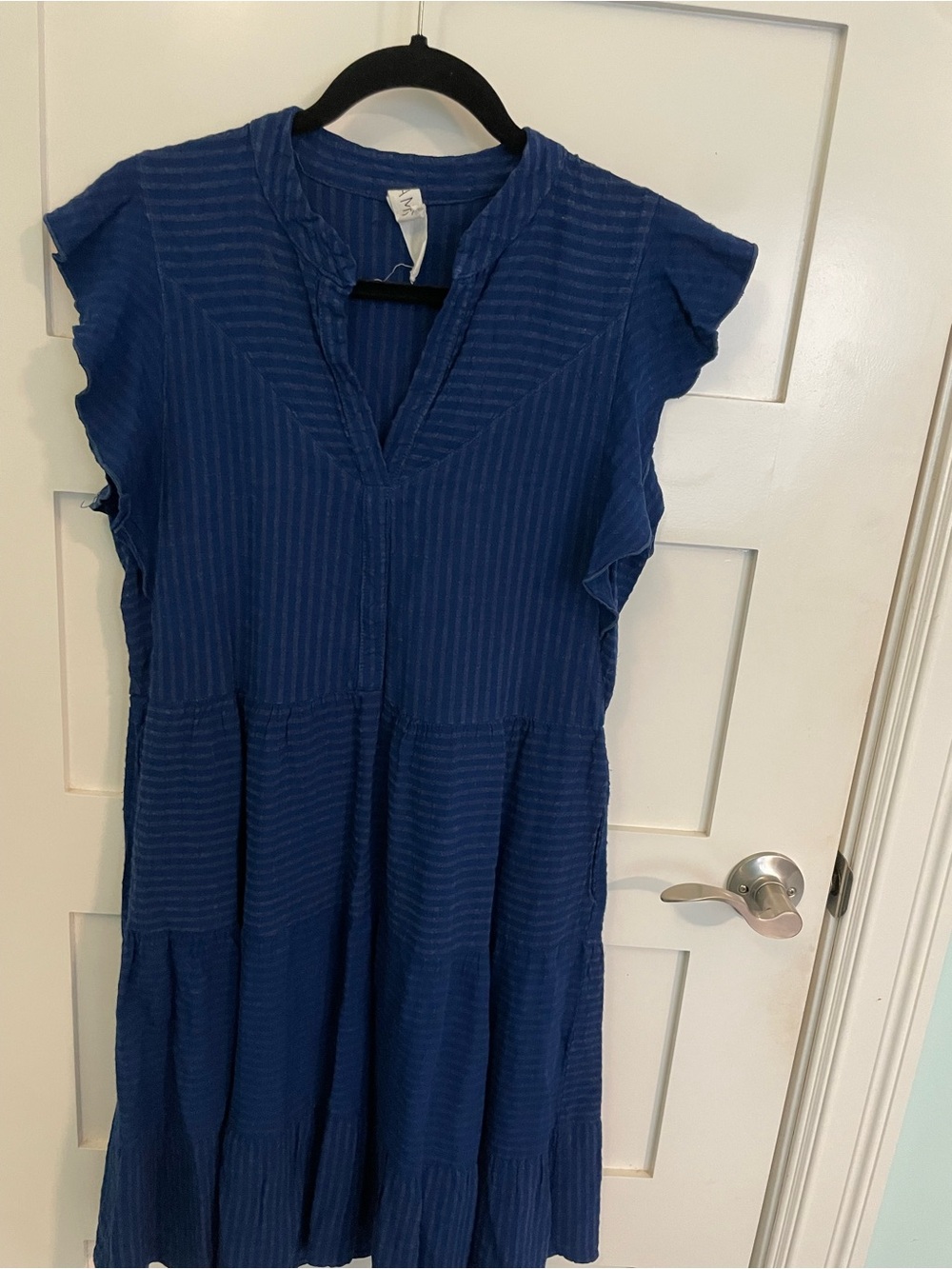 Tiered V-Neck Midi Dress in Navy Blue